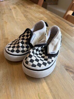 Vans Toddler Slip-On V Checkerboard Shoes 5 Black White